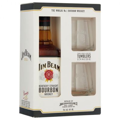 Jim Beam White Bourbon + 2 Tumbler Glazen 70 cl