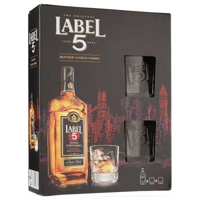 Label 5 Whisky Met 2 glazen 70 cl